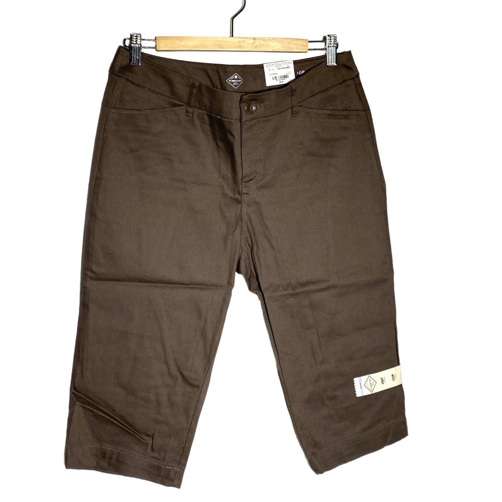 St Johns Bay Capri Pant Stretch Mid Rise Cafe Brown Womens Petite 10 NWT